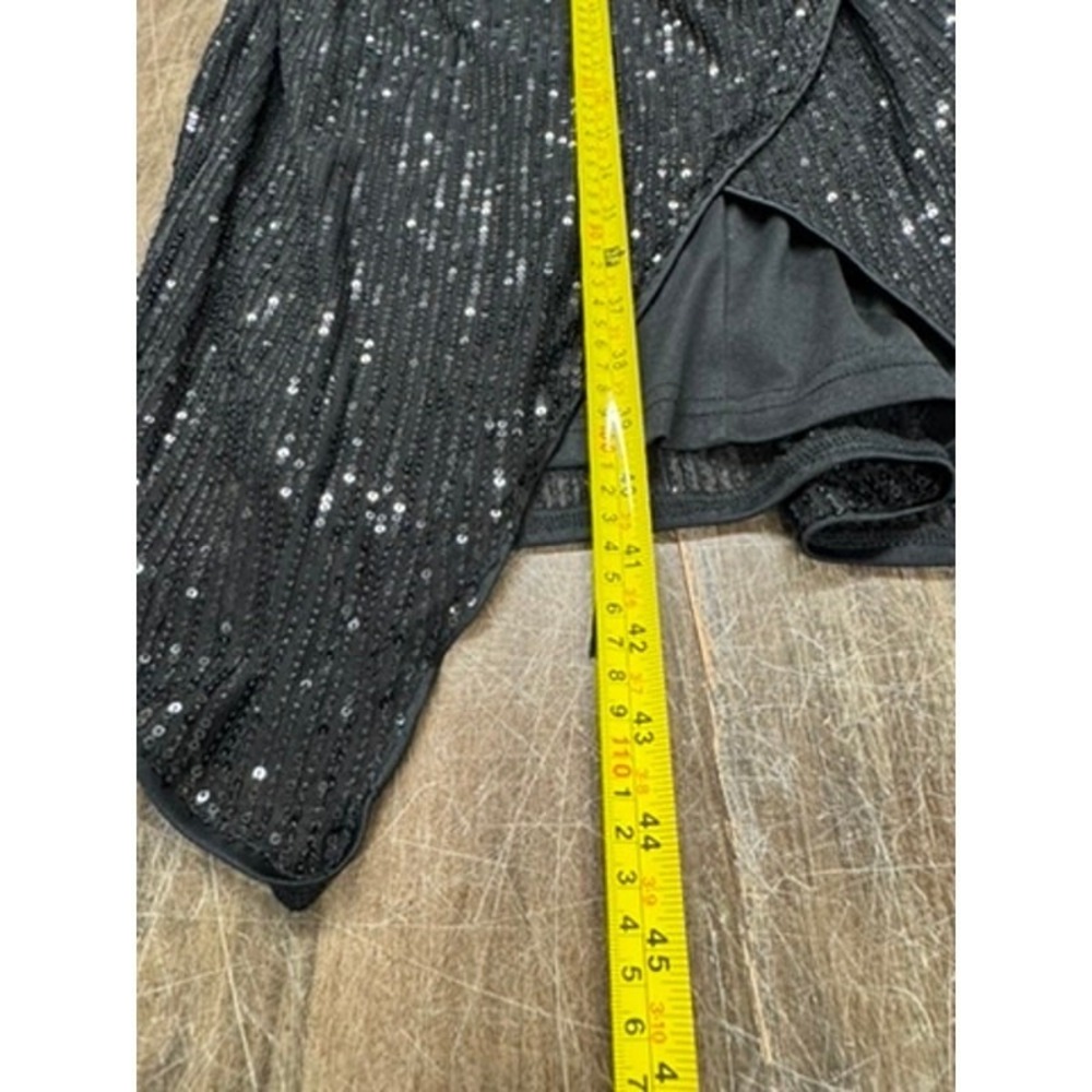 "JASAMBAC" Black Sequins Dress,Asymmetrical Hem, Sleeveless, Scoop Neck,Goth, - Picture 10 of 15